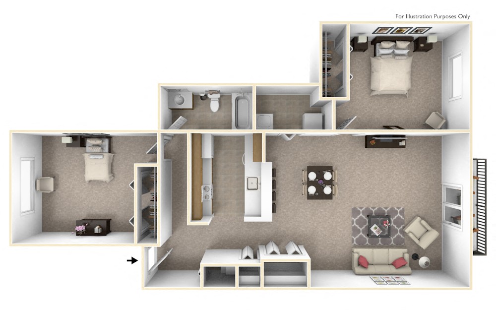 Floor plan for 2 beds, 1 bath, 900 sqft